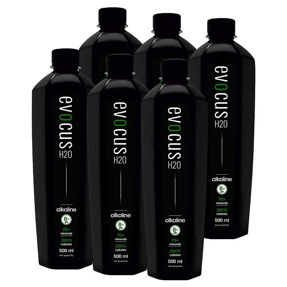 Evocus H2O Black Alkaline Drink Infused with Essential Minerals 8+ pH,  500 ml  Unflavoured (Pack of 6)