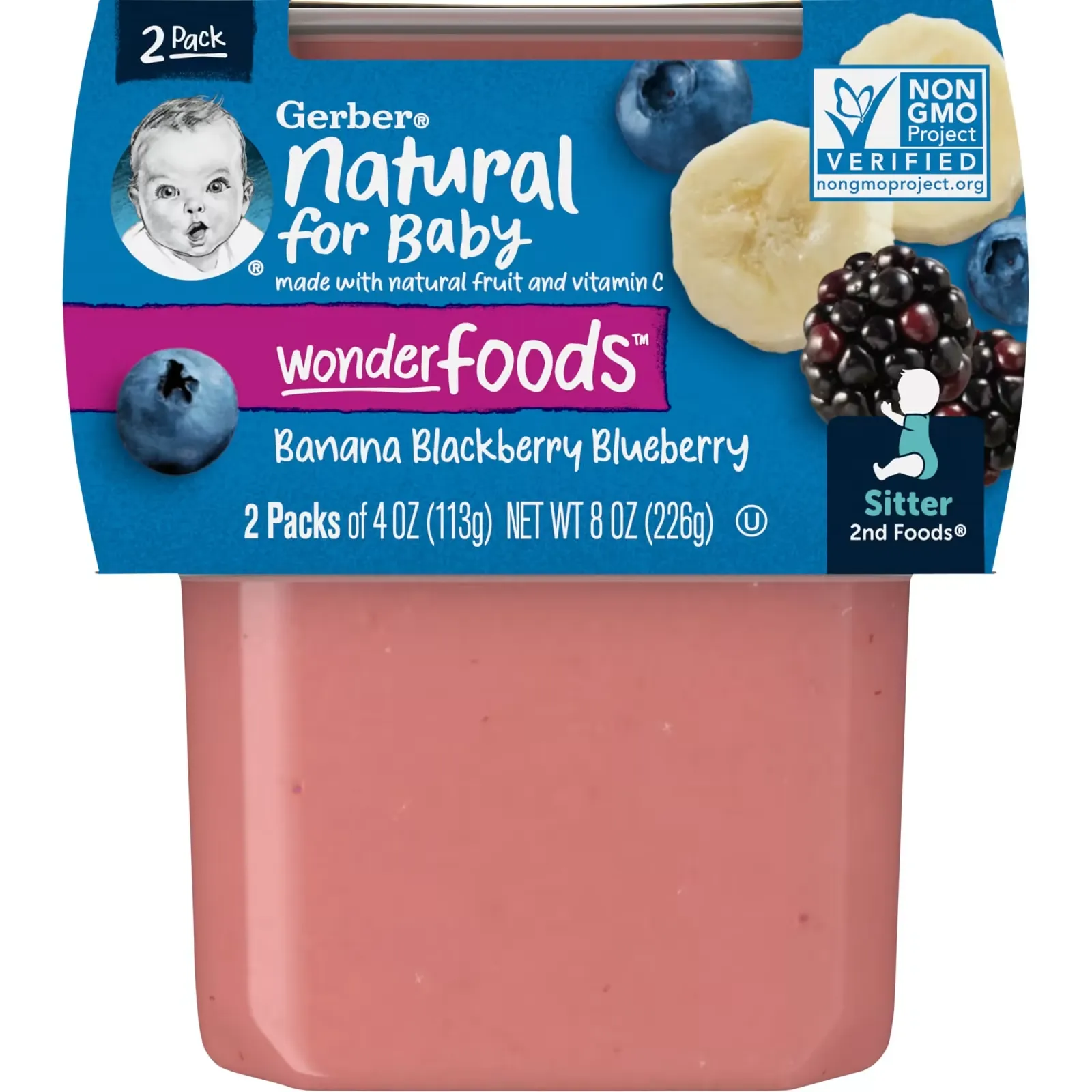 Natural for Baby, Wonder Foods, 2nd Foods, Banana Blackberry Blueberry, 2 Pack, 4 oz (113 g) Each