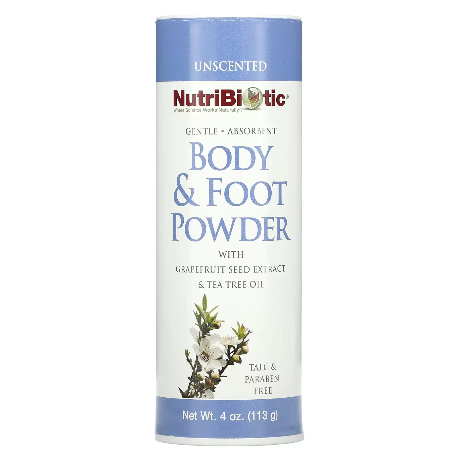 Body & Foot Powder with Grapefruit Seed Extract & Tea Tree Oil, Unscented, 4 oz (113 g)