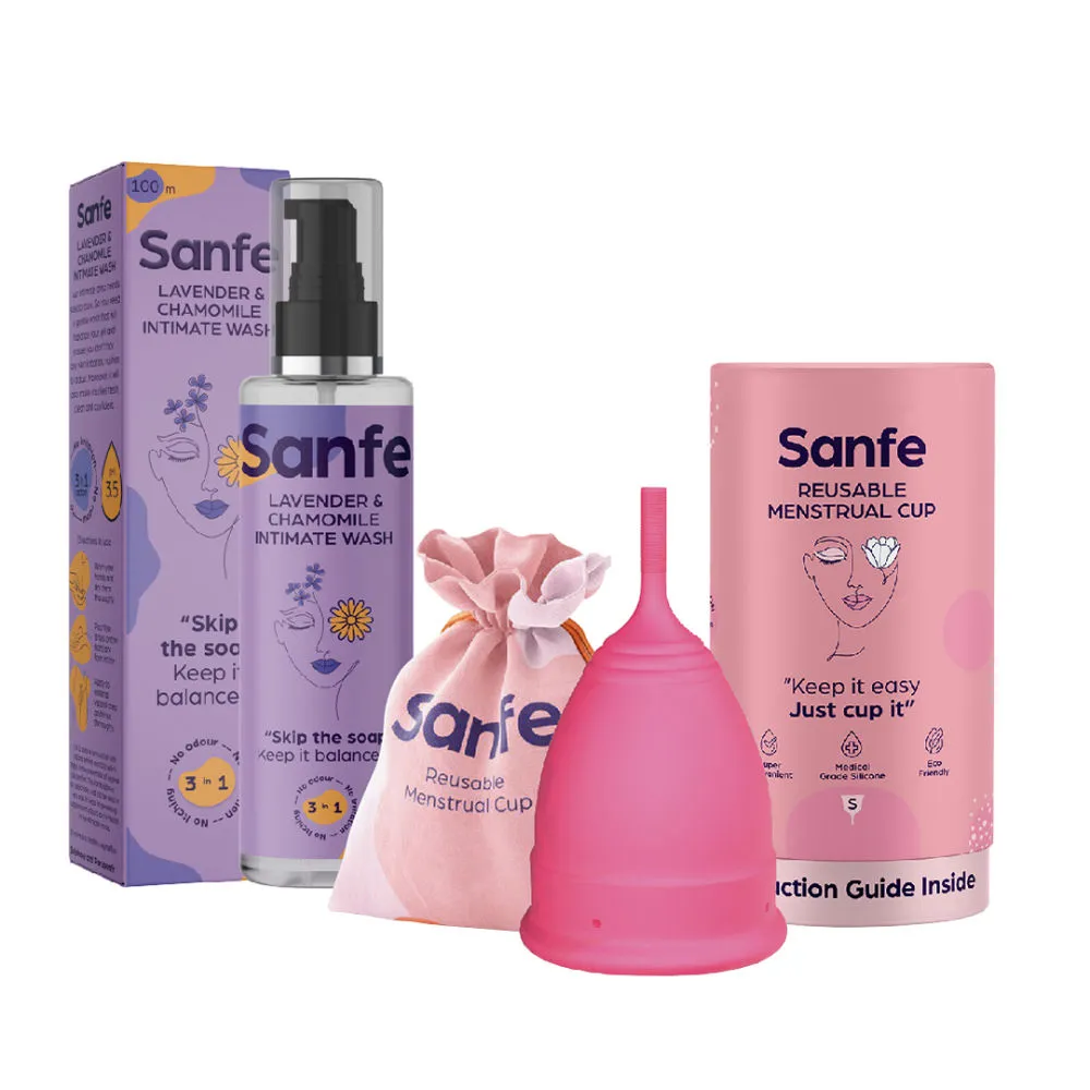 Sanfe Resuable Menstrual Cup Small And Lavender Intimate Wash