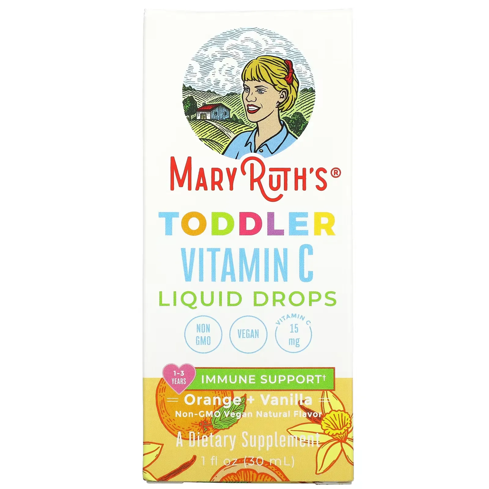 Toddler Vitamin C Liquid Drops, 1-3 Years, Orange + Vanilla, 1 fl oz (30 ml)