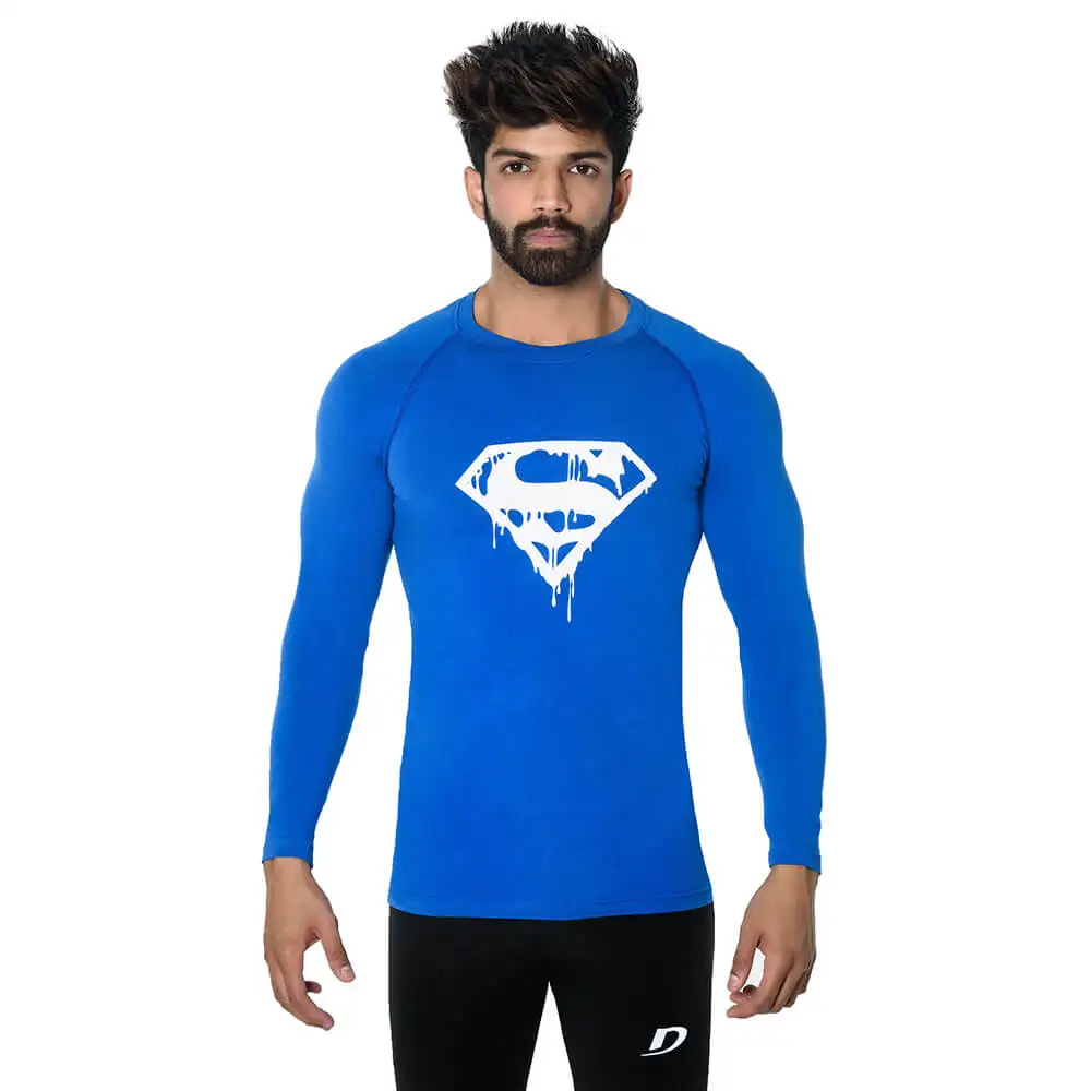 DK Active Wear Full Sleeve Gym T Shirt (Supermen),  Royal Blue and White  Medium