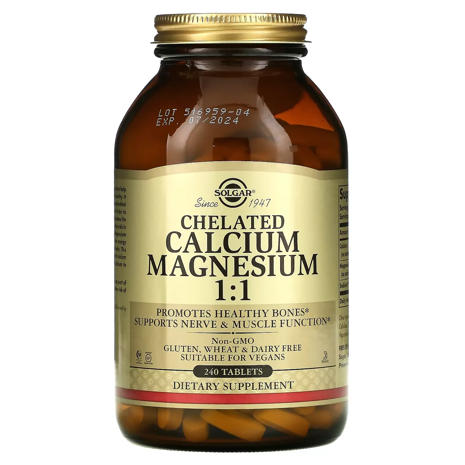 Chelated Calcium Magnesium 1:1, 240 Tablets