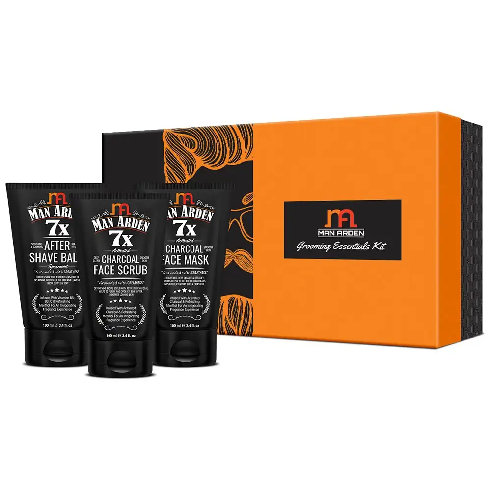 Man Arden Face Care Gift Box for Men,  3 Piece(s)/Pack  7X After Shave Balm + Charcoal Face Scrub + Charcoal Face Mask