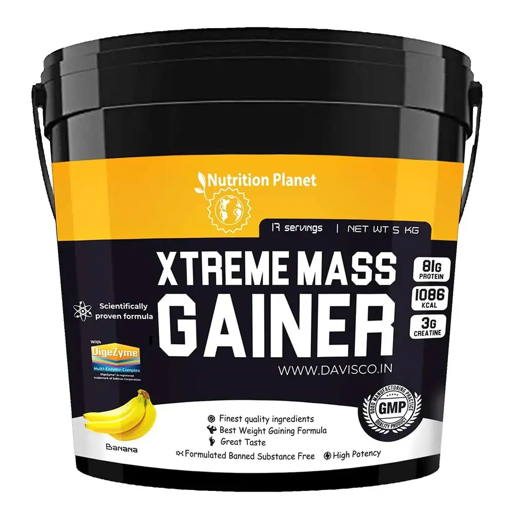 Nutrition Planet Xtreme Mass Gainer with Added DigeZyme,  11 lb  Banana