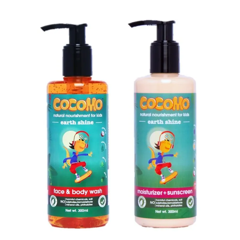 Cocomo Natural Kids Skin Care Combo - Earth Shine Body Wash + Sunscreen Lotion SPF 15