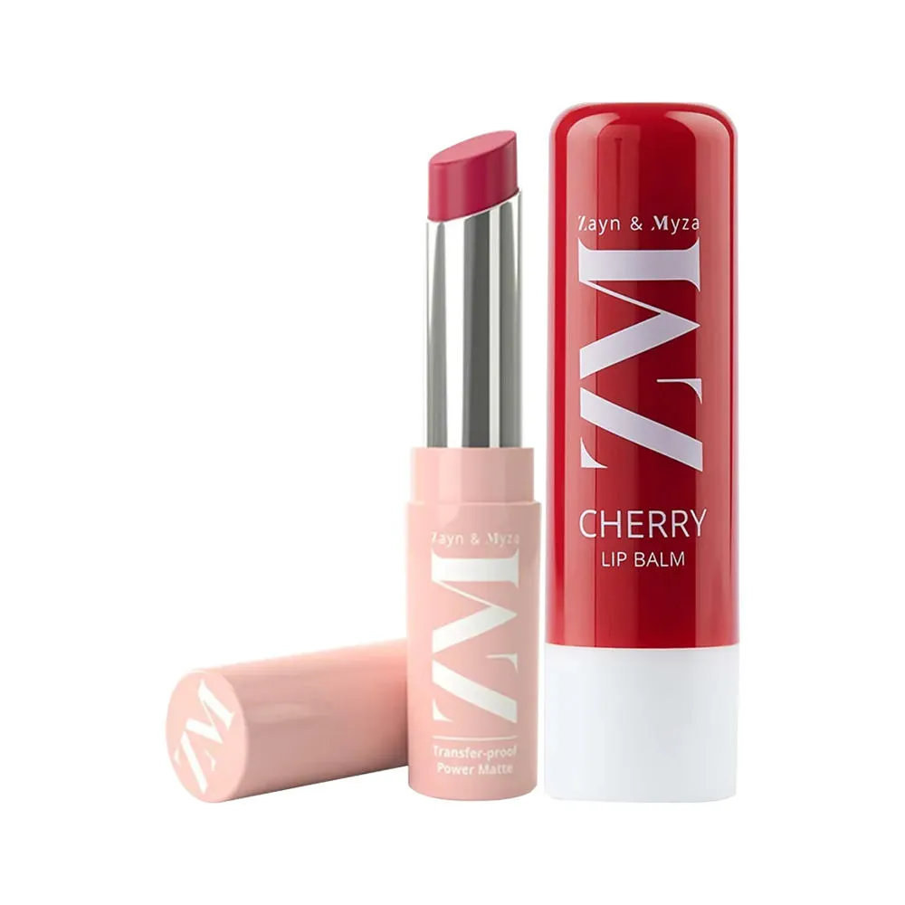 ZM Zayn & Myza Date Night Lips Combo - Transfer Proof Fuchsia Hype Lipstick + Cherry Lip Balm