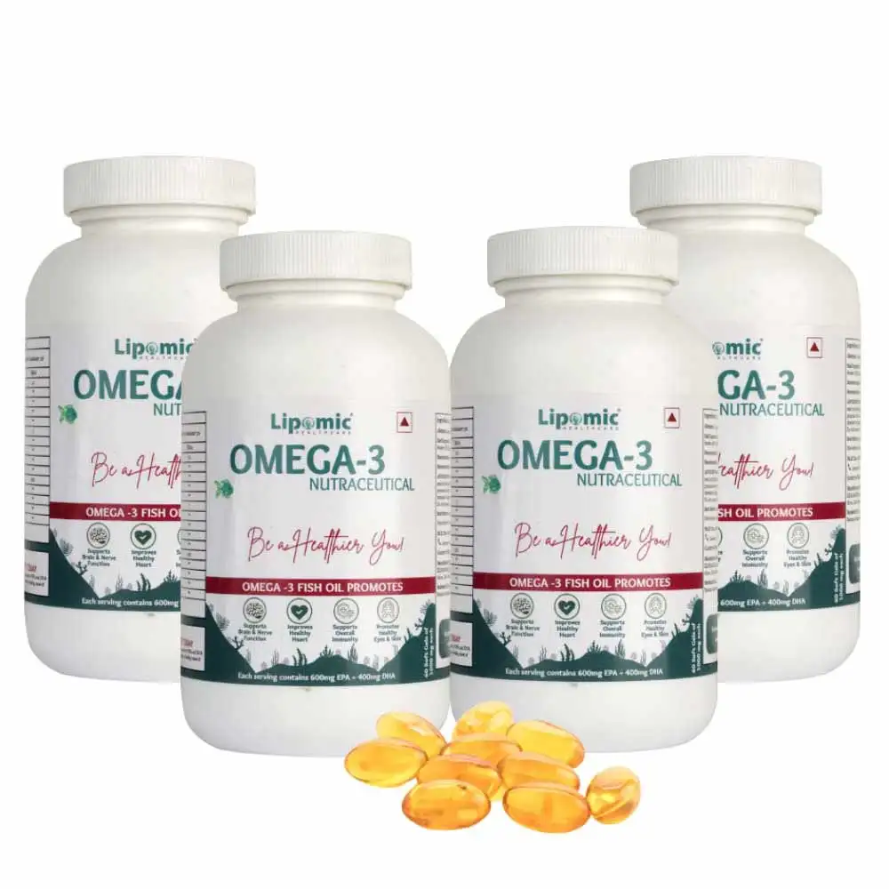 Lipomic Healthcare Omega-3 Fish Oil 1000mg (Pack of 4),  60 softgels