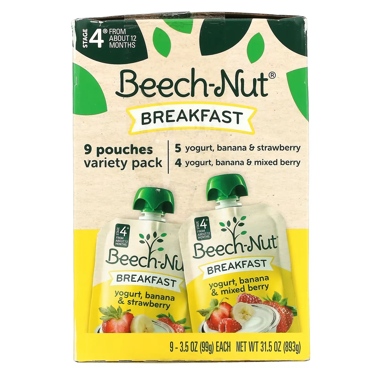 Breakfast, Variety Pack, Stage 4, 9 Pouches, 3.5 oz (99 g) Each