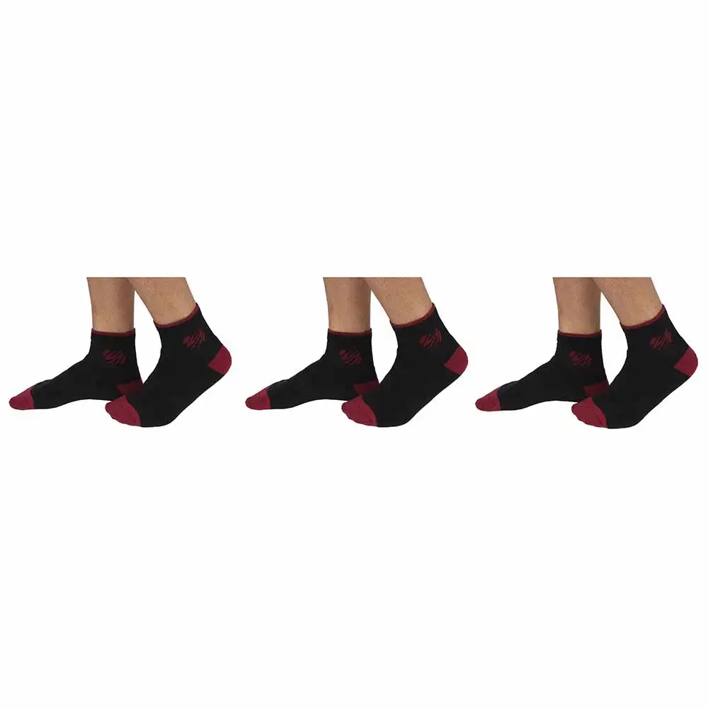 SportSoul Unisex Ankle Socks Pack of 3,  Black Maroon  Free Size