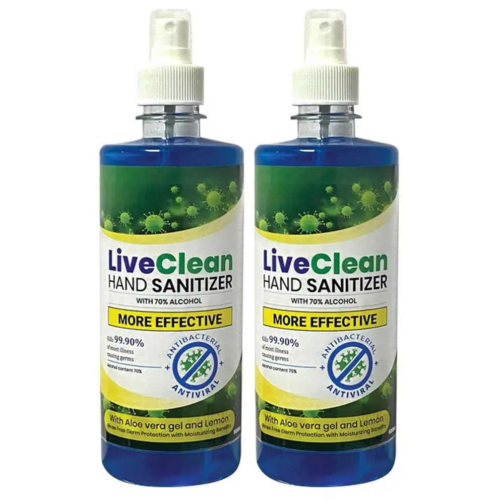 LiveClean Liquid Hand Sanitizer,  Aloe Vera Gel and Lemon  2 Piece(s)/Pack  70% Alcohol, Spray Bottle