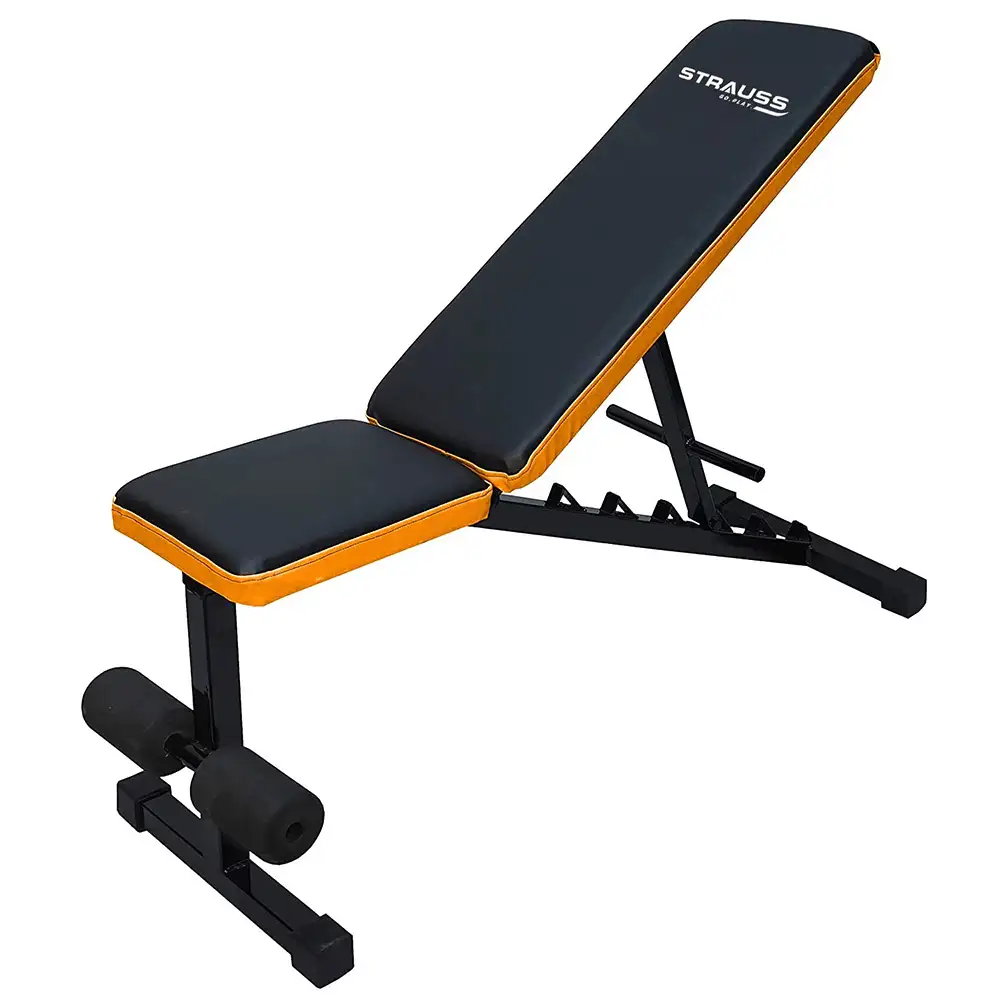 Strauss Adjustable Heavy Duty Workout Gym Bench - (Black/Orange)