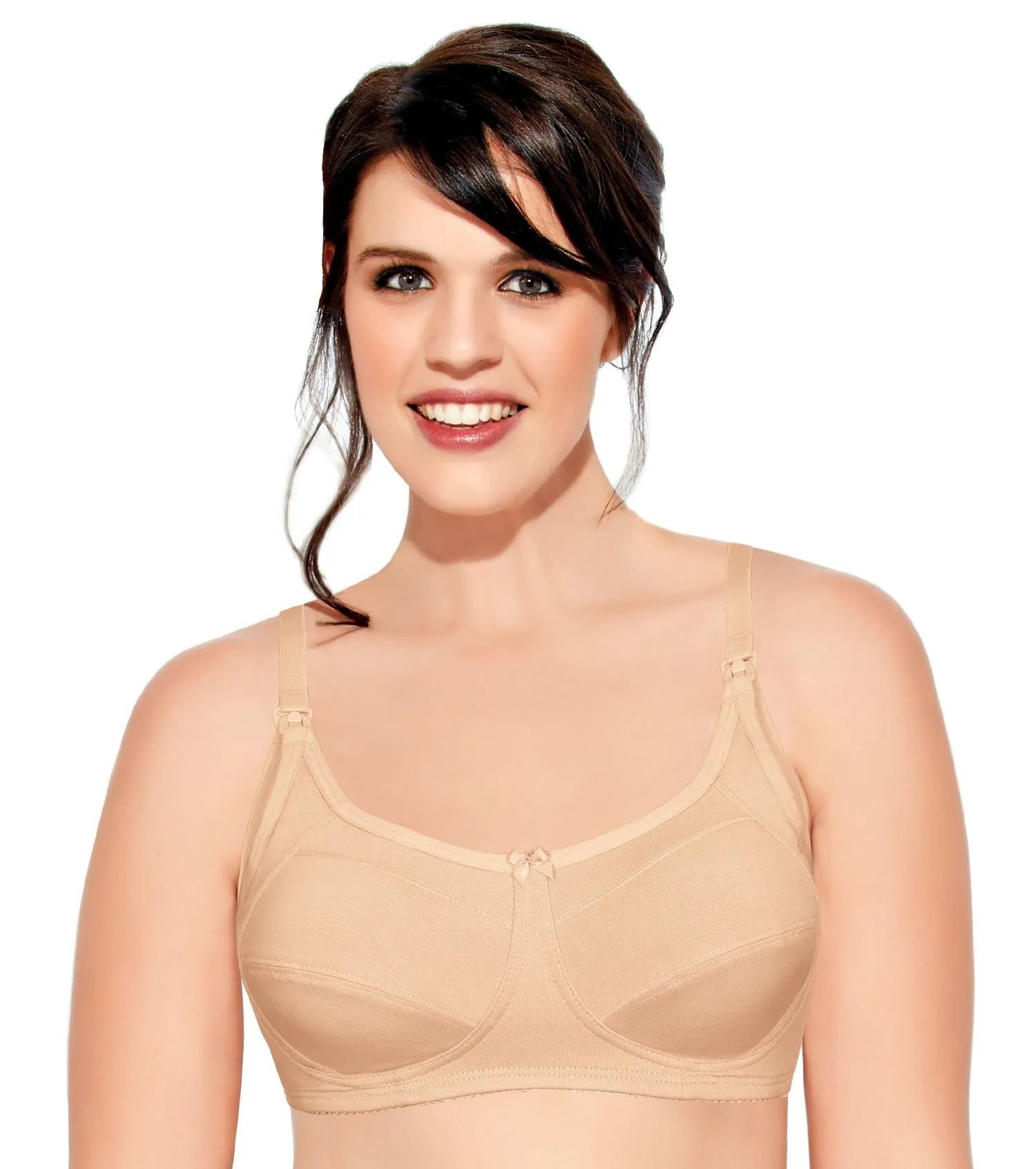 Enamor MT02 Sectioned Lift & Support Nursing Bra - Non-Padded Wirefree High Coverage - Nude