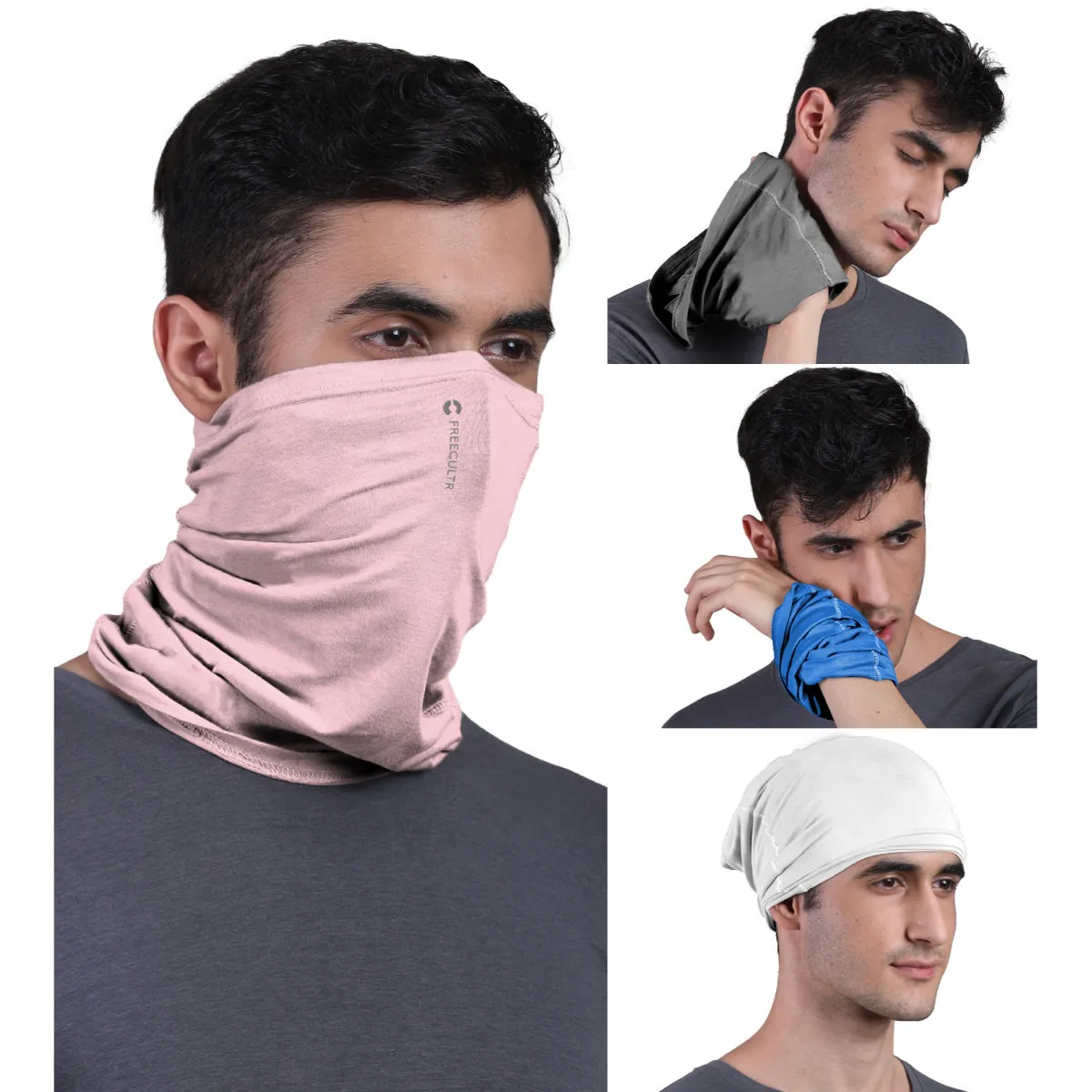 FREECULTR Unisex Plain Bamboo Bandana Anti Microbial Multipurpose Cloth Face Mask (pack Of 4)