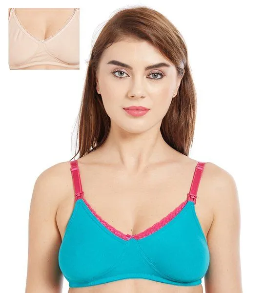 Inner Sense Organic Cotton Antimicrobial Laced Nursing Bra Pack of 2 - Multi-Color