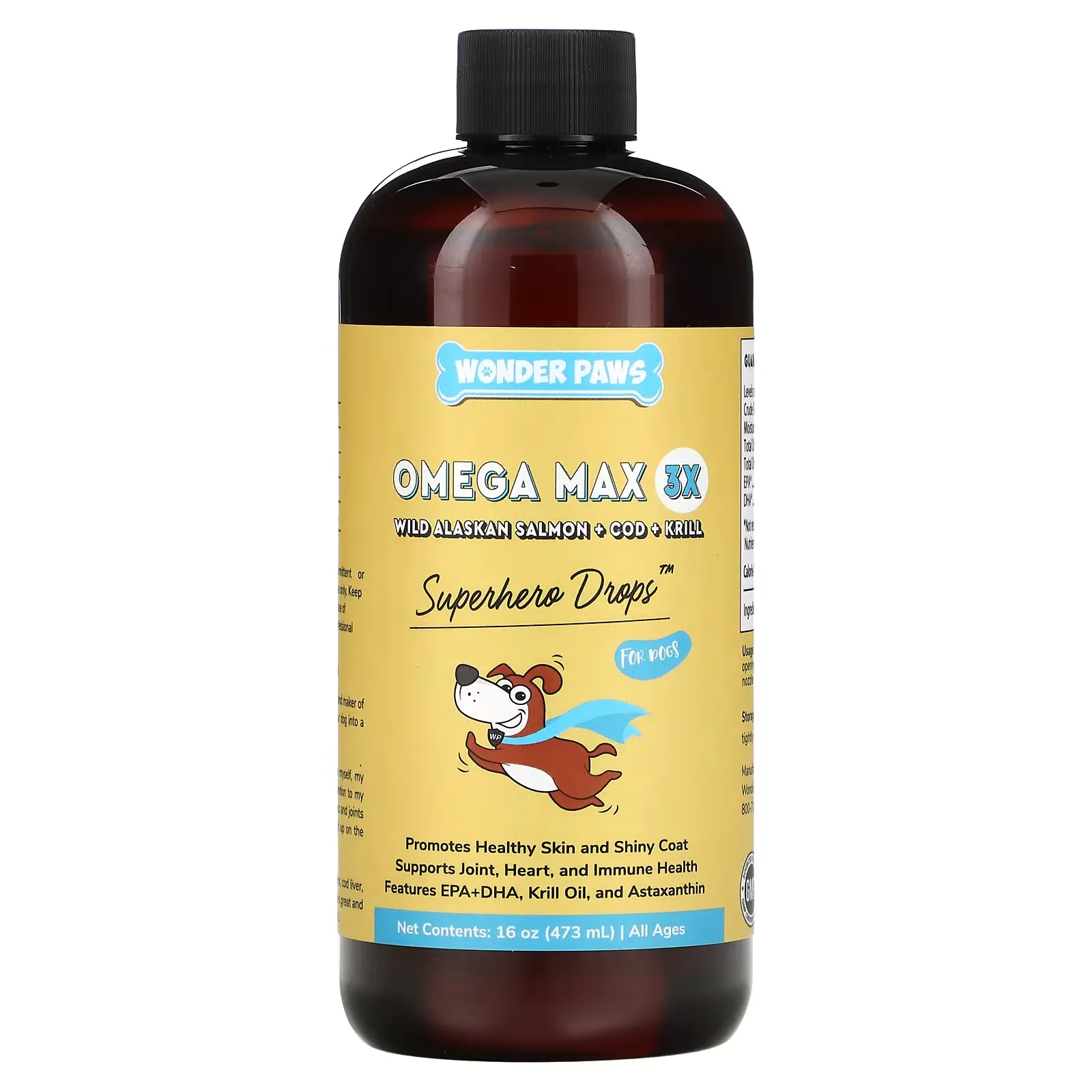 Superhero Drops For Dogs, Omega Max 3X, Wild Alaskan Salmon + COD + Krill, All Ages, 16 oz (473 ml)