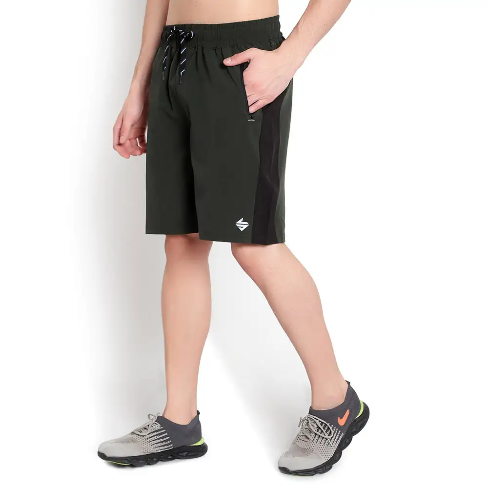 John Ally Dry-Fit Gym Workout Shorts with Zipper Pockets,  Small  Dark Olive Green