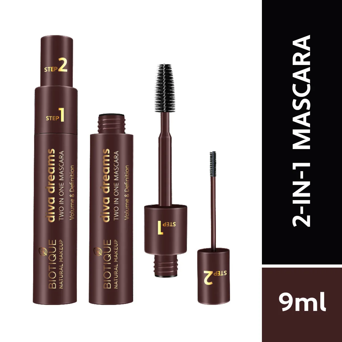 Biotique Natural Makeup Diva Dreams Two In One Mascara Volume & Definition - Onyx