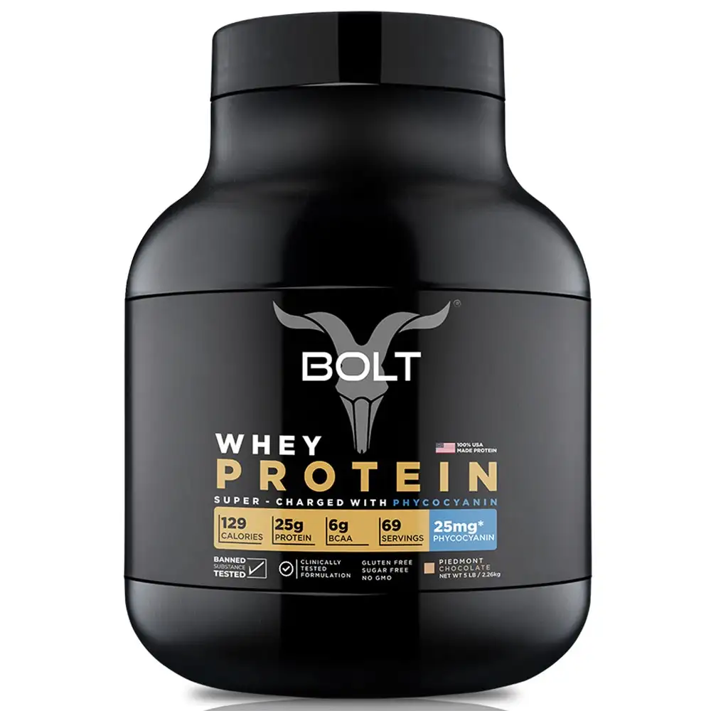 Bolt Whey Protein Super-Charged With Phycocyanin,  5 lb  Piedmont Chocolate