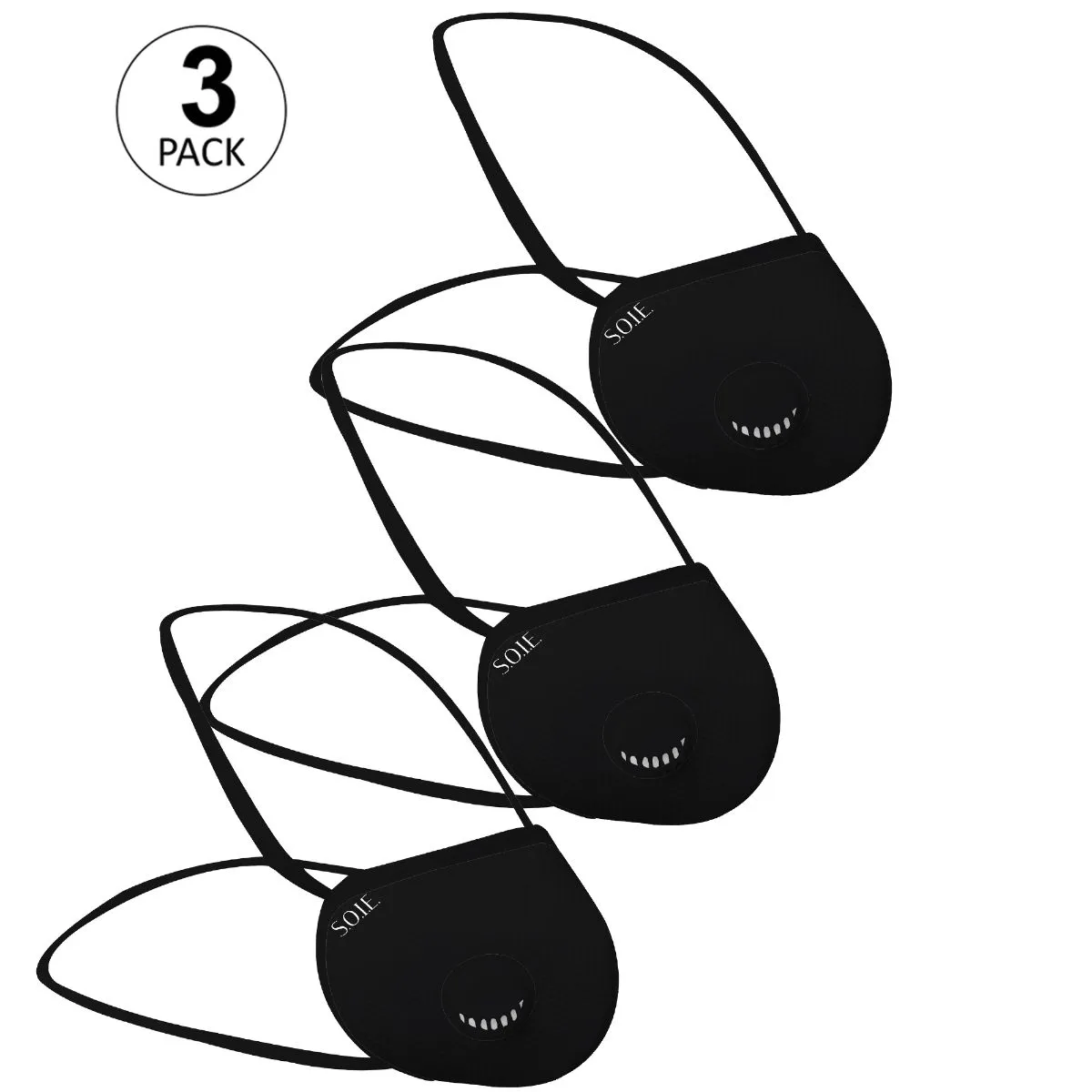 S.O.I.E Two Way Respirator 8 Layer Reusable SN99 Head Loops Safety Mask Pack of 3 - Black