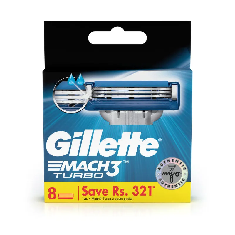 Gillette Mach 3 Turbo Manual Shaving Razor Blades Cartridge 8 Save Rs.321