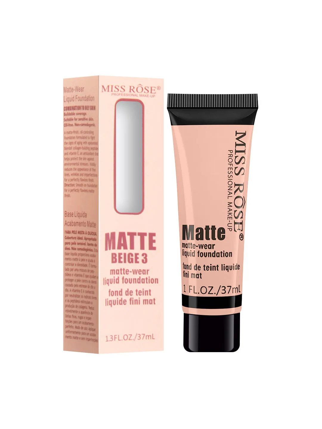 Miss Rose Matte Finish Liquid Foundation Tube Beige 03