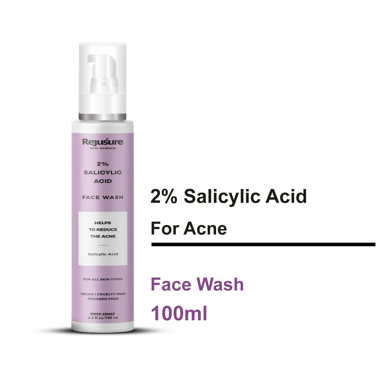 Rejusure 2% Salicylic Acid Face Wash Helps To Reduce Acne For Oily Skin