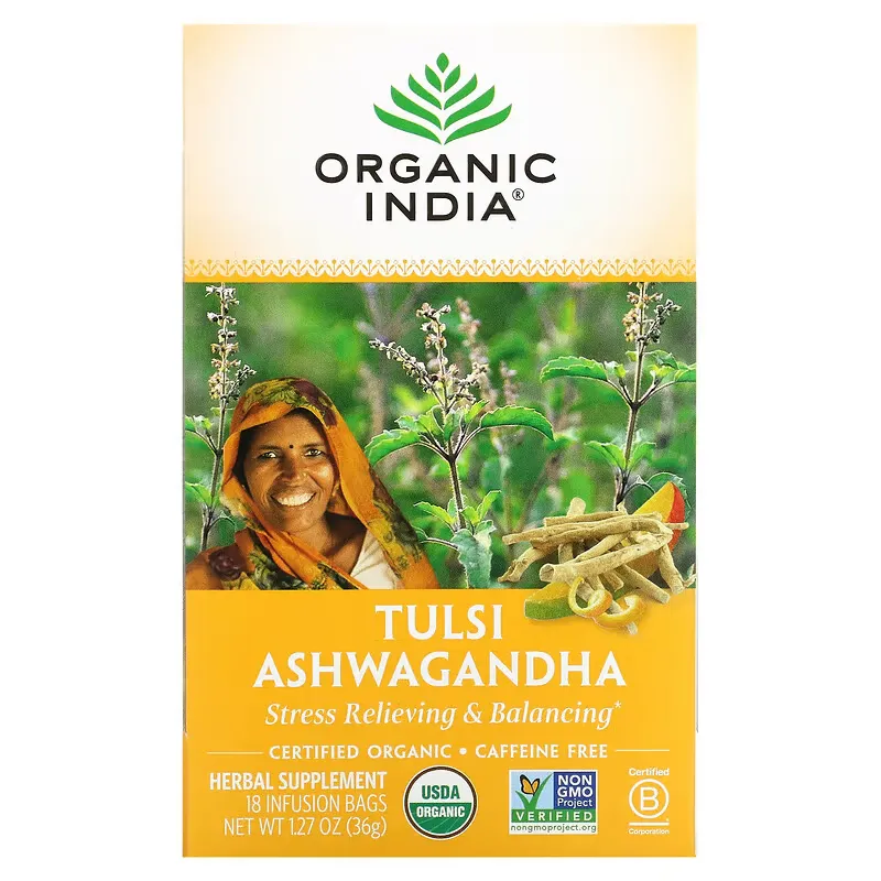 Tulsi Tea, Ashwagandha, Caffeine-Free, 18 Infusion Bags, 1.27 oz (36 g)