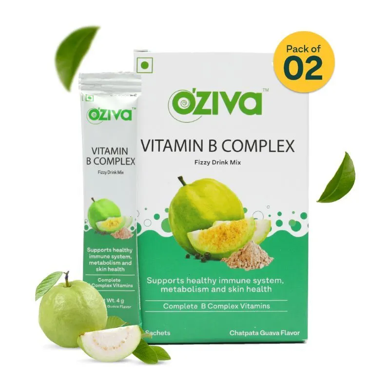 Oziva Vitamin B Complex Fizzy Drink Mix For Holistic Health - Guava Flavour - Pack Of 2