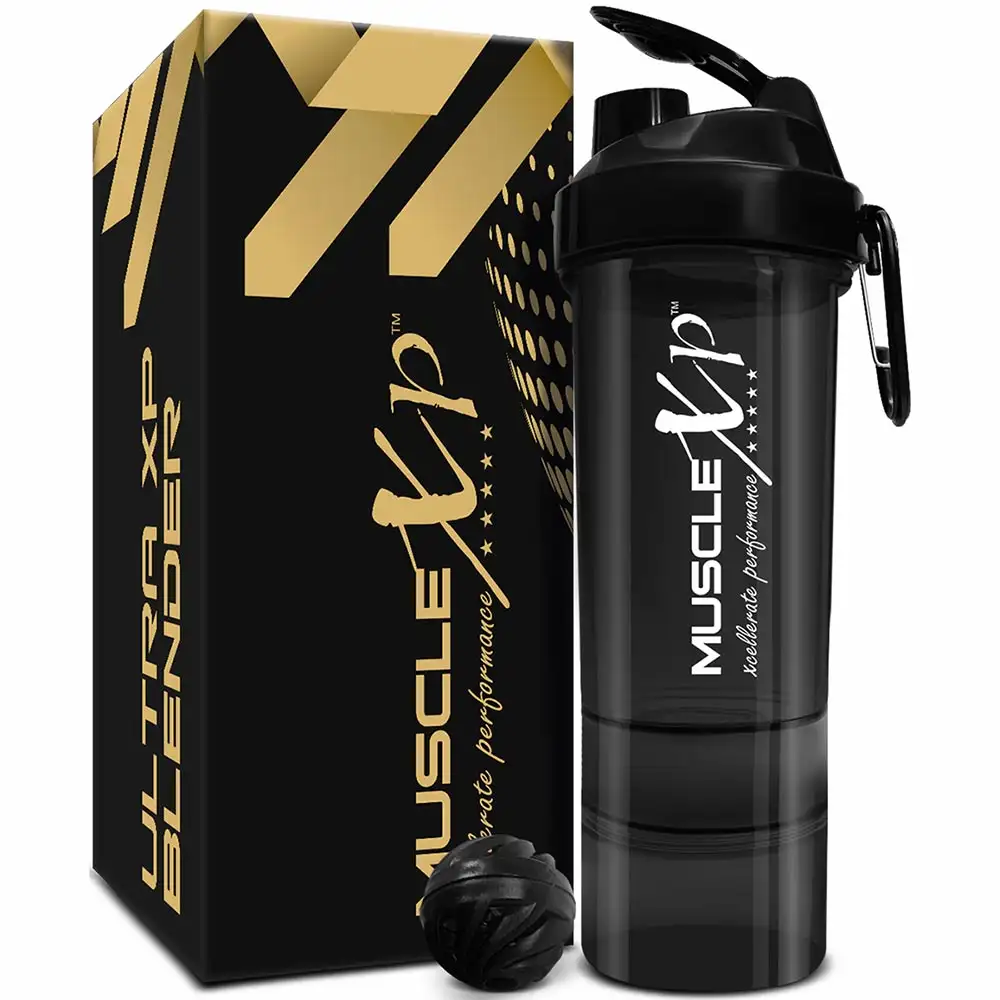 MuscleXP Ultra XP Blender Gym Shaker with 2 Compartments,  Black  650 ml