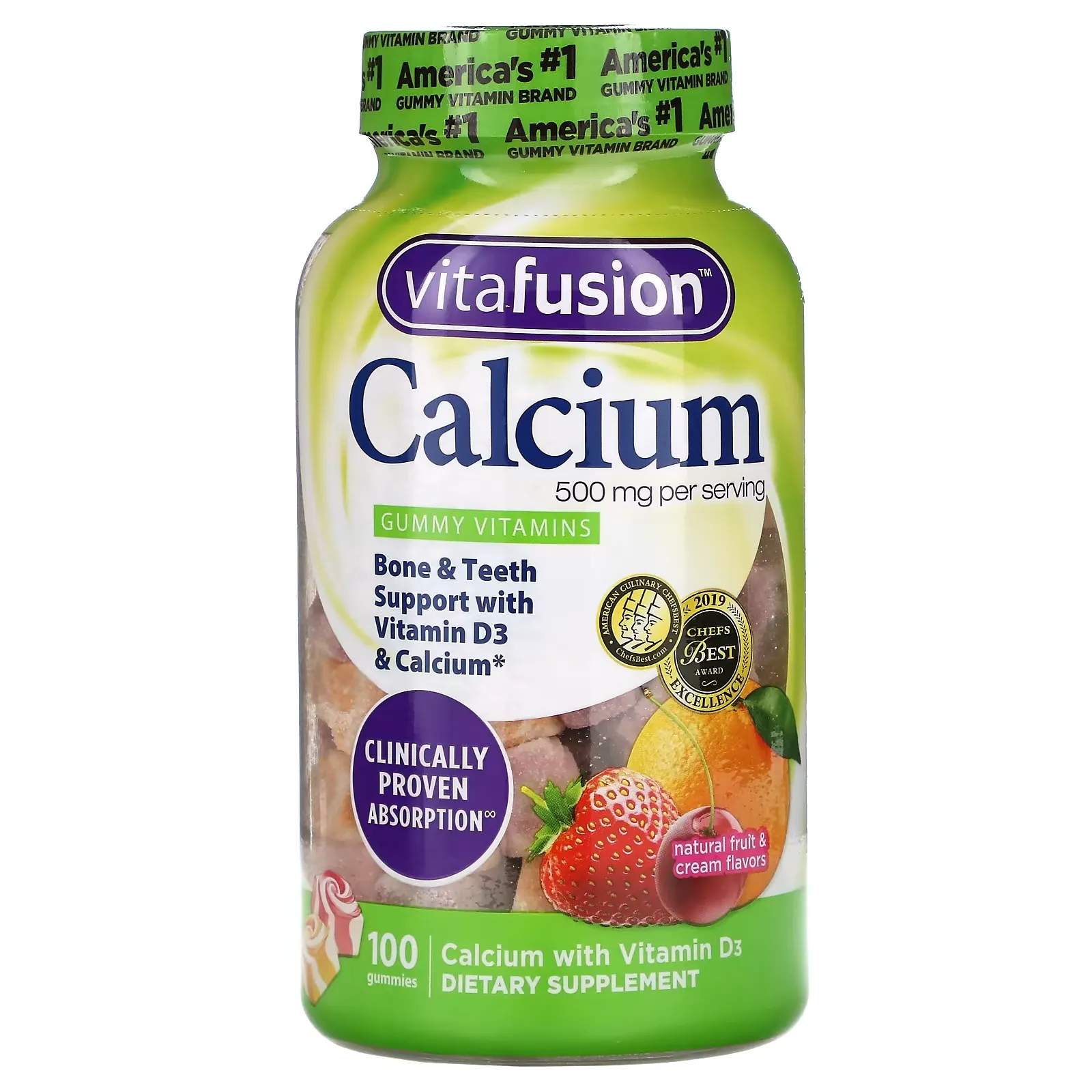 Calcium, Natural Fruit & Cream Flavors, 250 mg, 100 Gummies