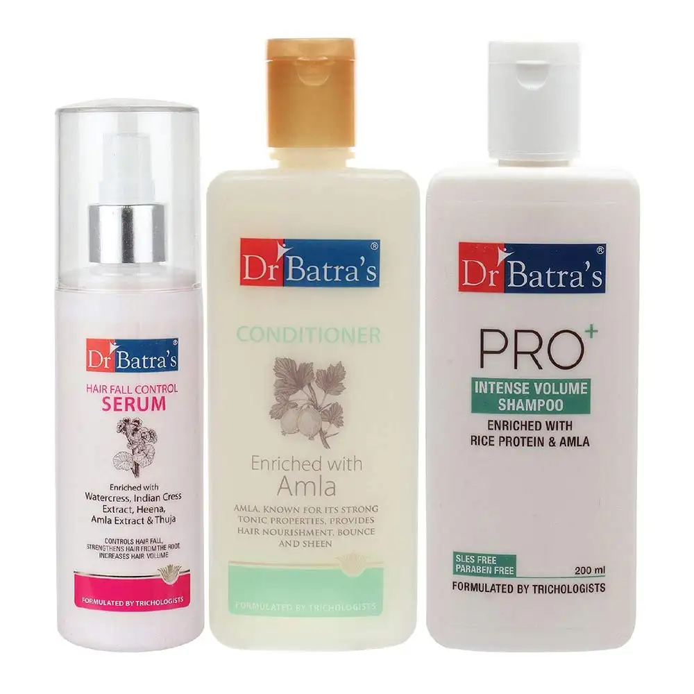 Dr Batra's Hair Fall Control Serum -125 ml, Conditioner - 200 ml and Pro+ Intense Volume Shampoo - 200 ml Combo,  3 Piece(s)/Pack  Hair Care