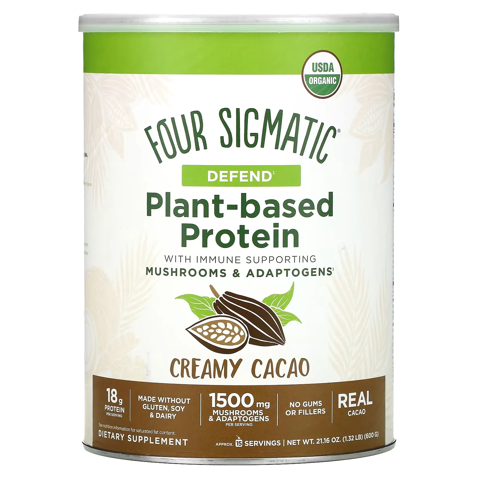 Plant-Based Protein with Superfoods, Creamy Cacao, 21.16 oz (600 g)