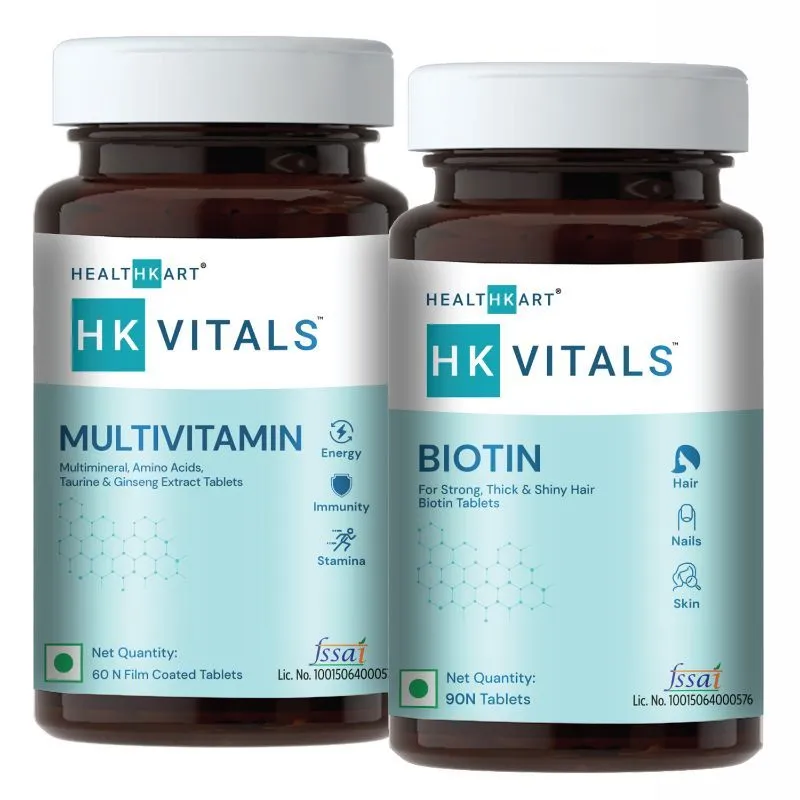 HealthKart Vitals Biotin 10000 Mcg, 90 Tablets With Multivitamin, 60 Tablets (combo Pack)