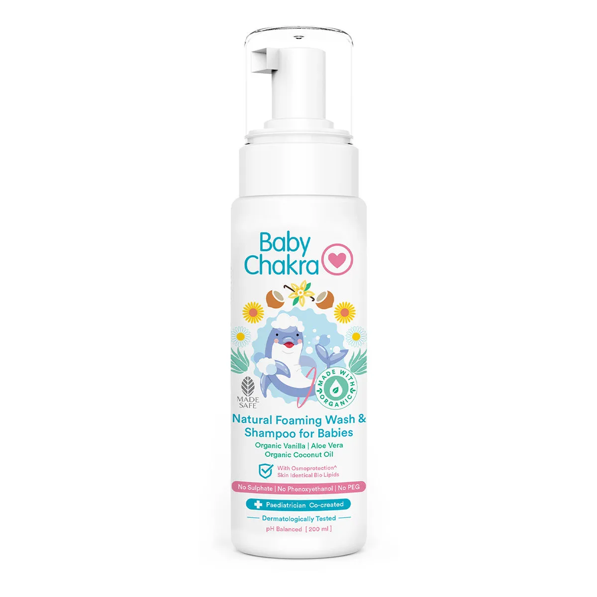 BabyChakra Natural Foaming Wash & Shampoo For Babies, Mild Cleansing & Deep Moisturising