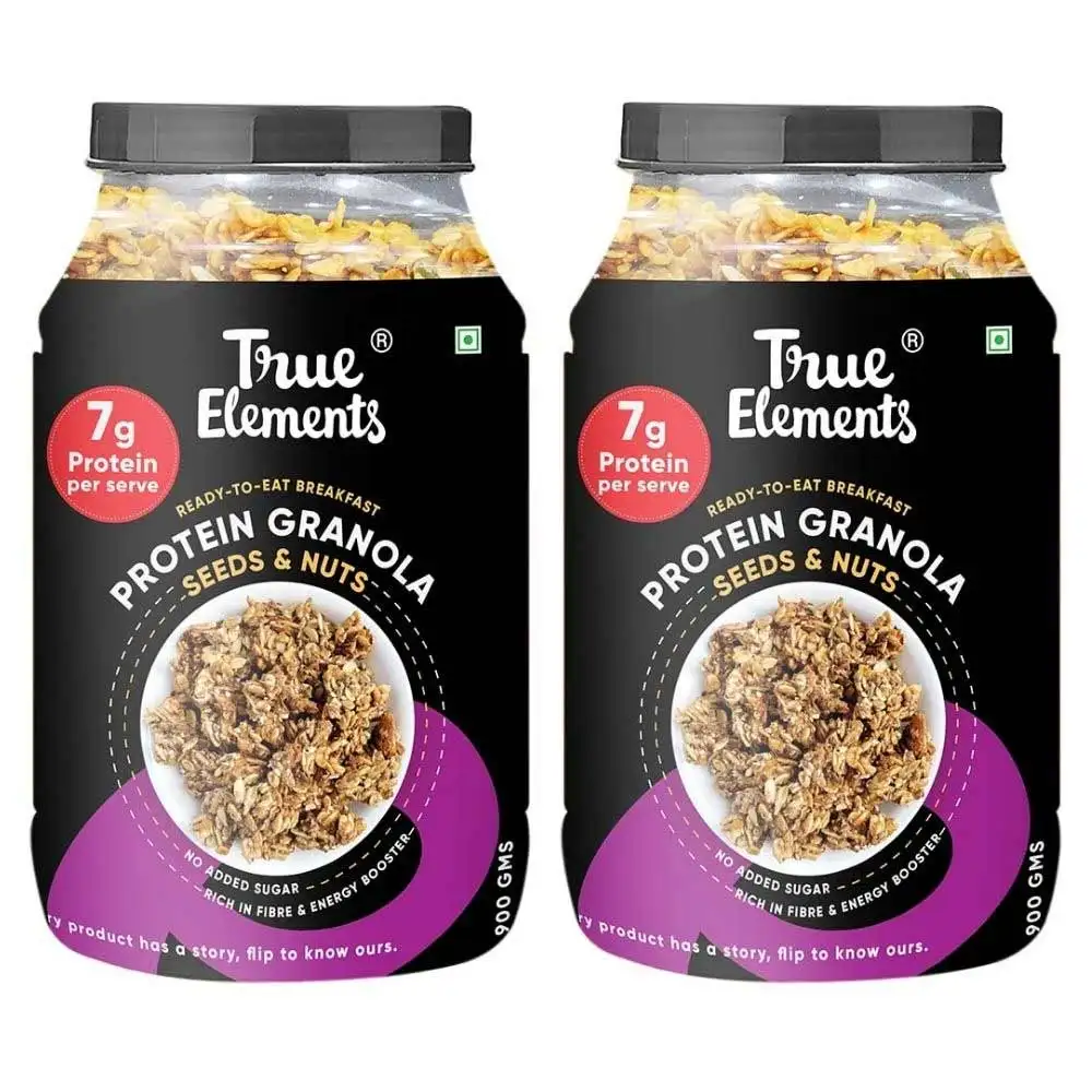 True Elements Ready-To-Eat Protein Granola - Pack of 2,  Seeds & Nuts  900 g