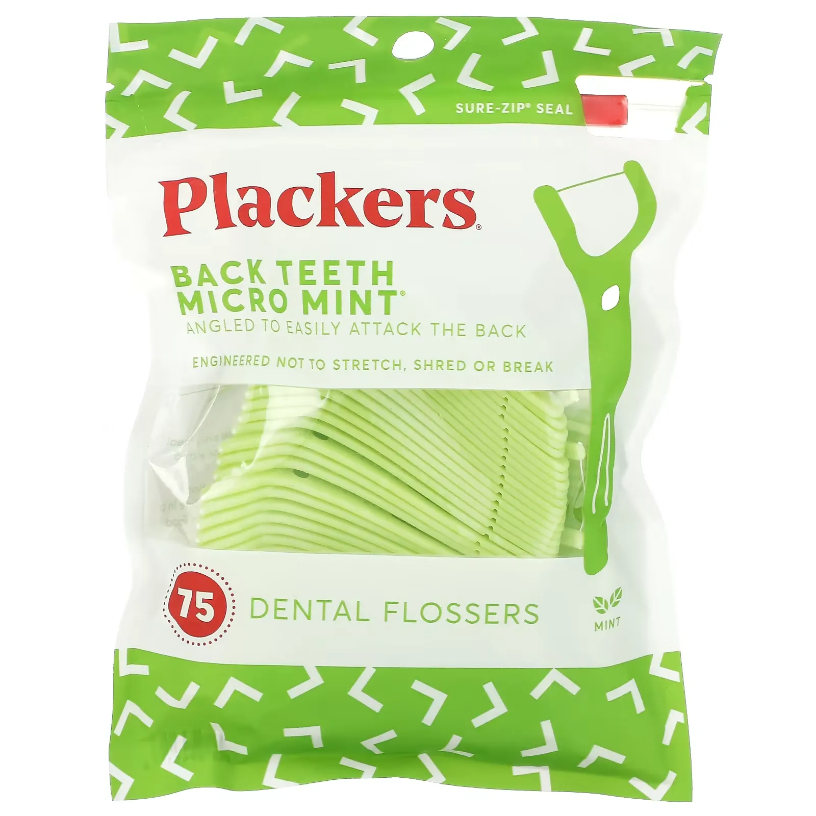 Back Teeth Micro Mint, Dental Flossers, Mint, 75 Count