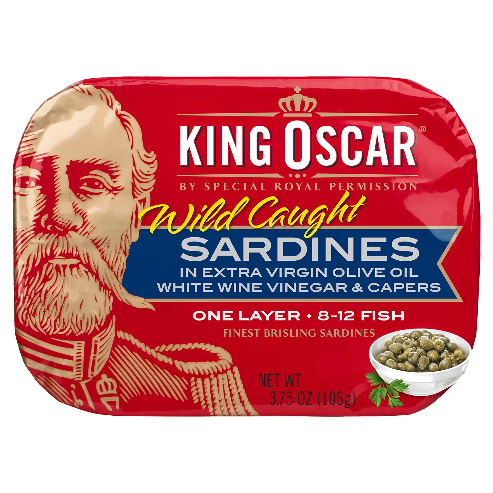 Wild Caught, Sardines In Extra Virgin Olive Oil, White Wine Vinegar & Capers, 3.75 oz (106 g)