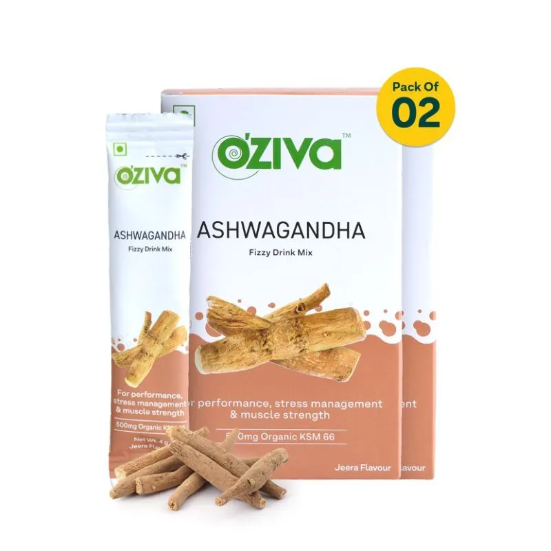 Oziva Ashwagandha Fizzy Drink For Stress Management, Muscle Health - Pack Of 2