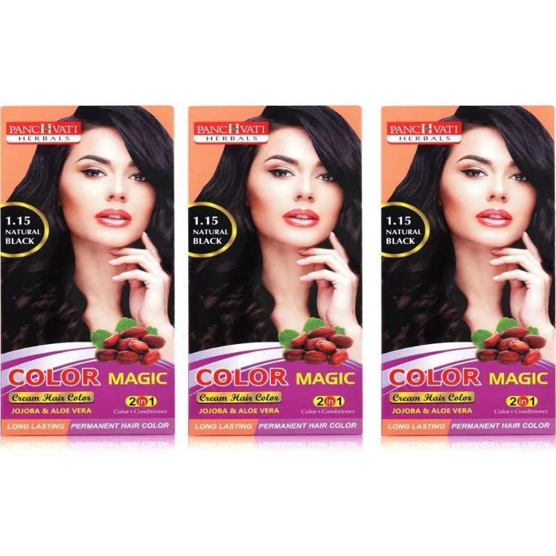 Panchvati Herbals 2 In 1 - Natural Black 1.15 Hair Color With Conditioner For Women (Pack Of 3)