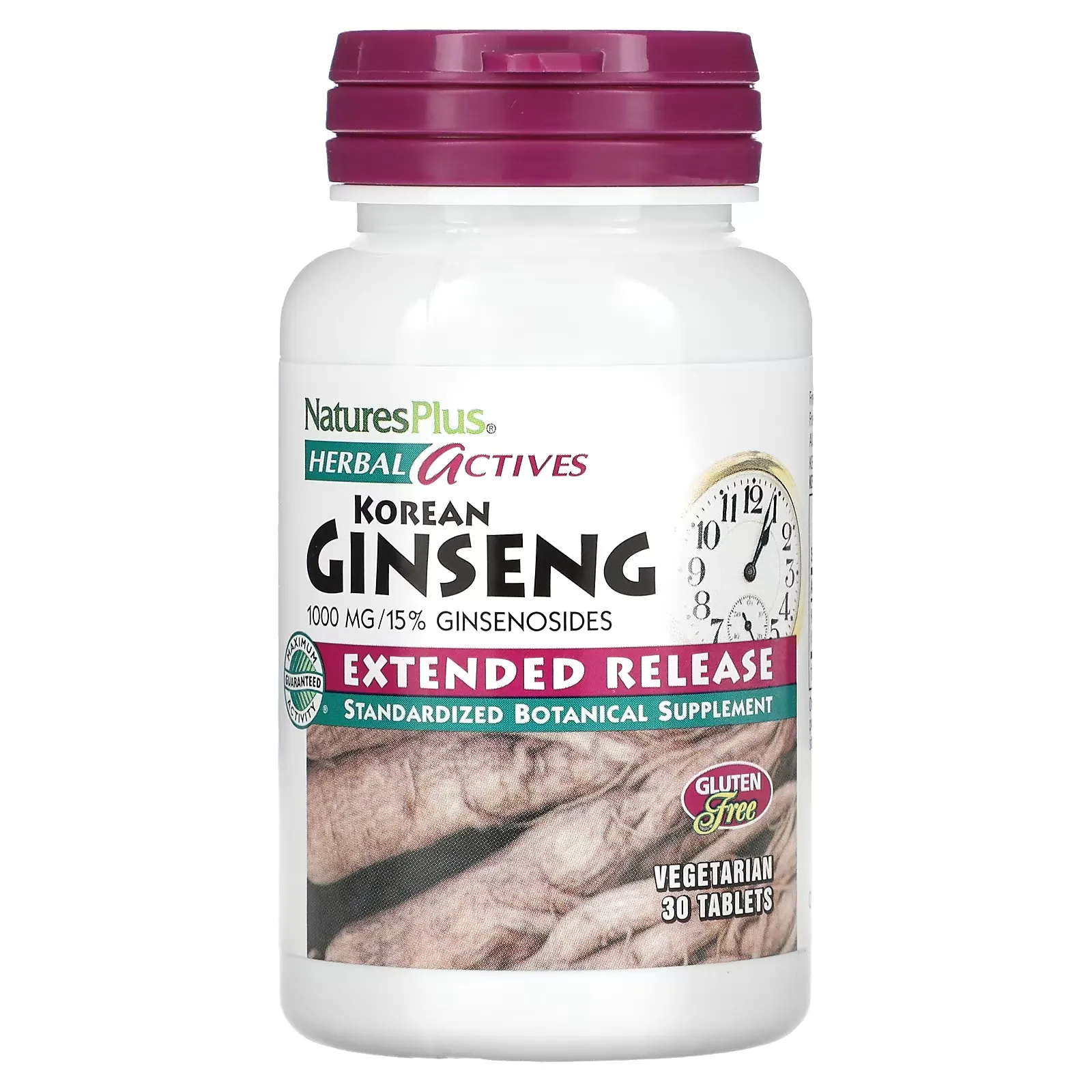 Herbal Actives, Korean Ginseng, Extended Release, 1,000 mg, 30 Vegetarian Tablets