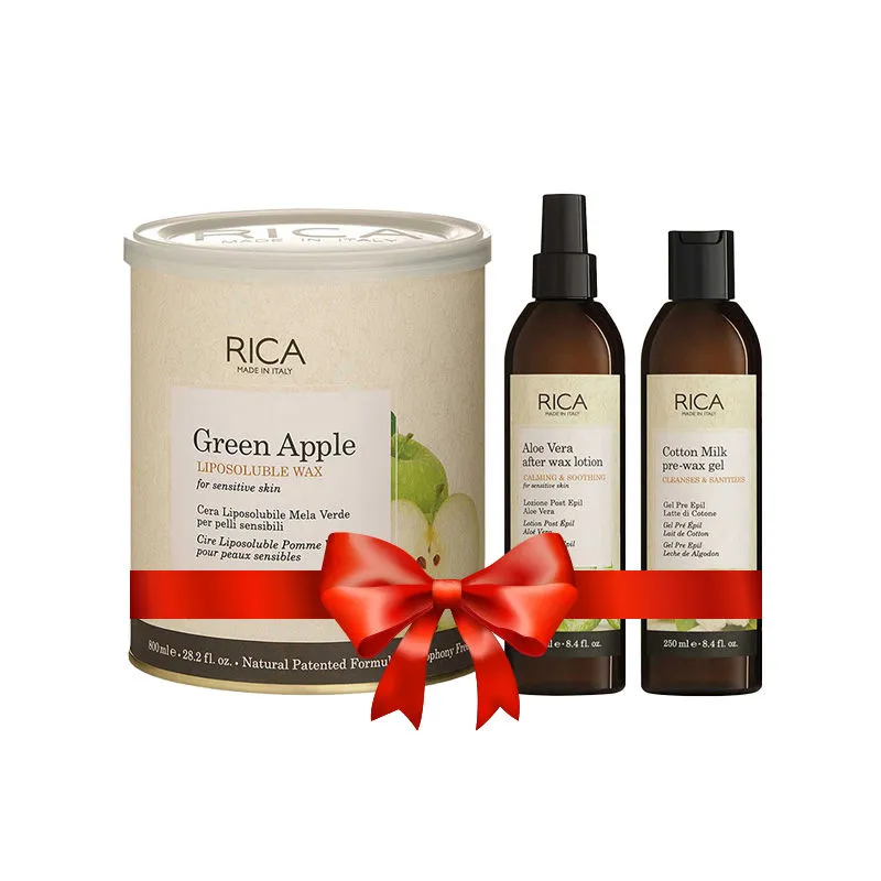 Rica Green Apple Wax with Pre and Post (Cotton Milk Pre and Aloe Vera After Wax Lotion) Combo