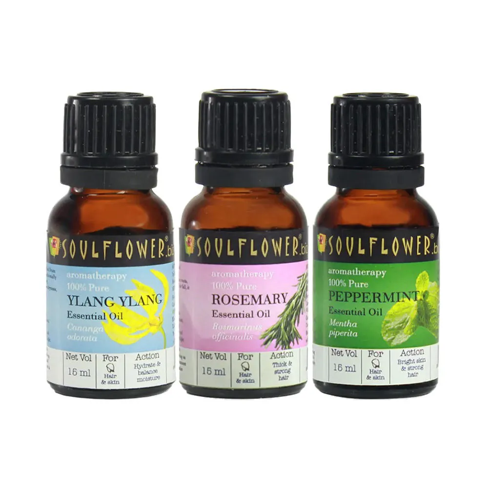 Soulflower Essential Oil Rosemary Ylang Ylang & Peppermint Oil Combo