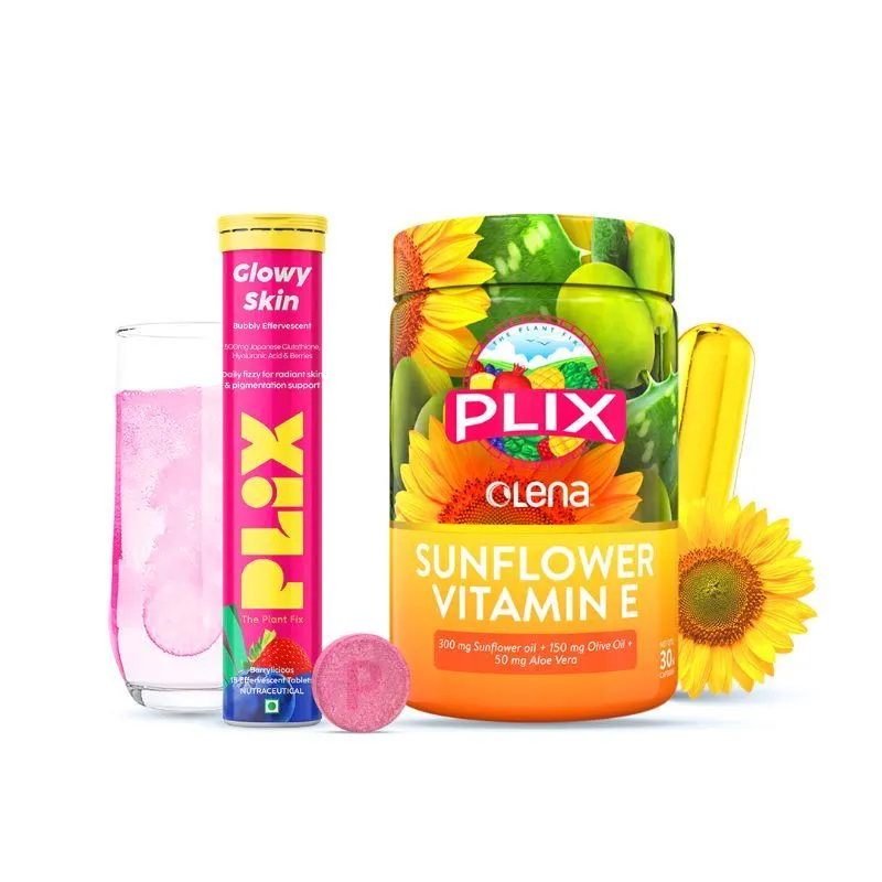 Plix Clear Skin Combo - Vitamin E 30 Capsules & Skin Glow Glutathione - Effervescent Tablets