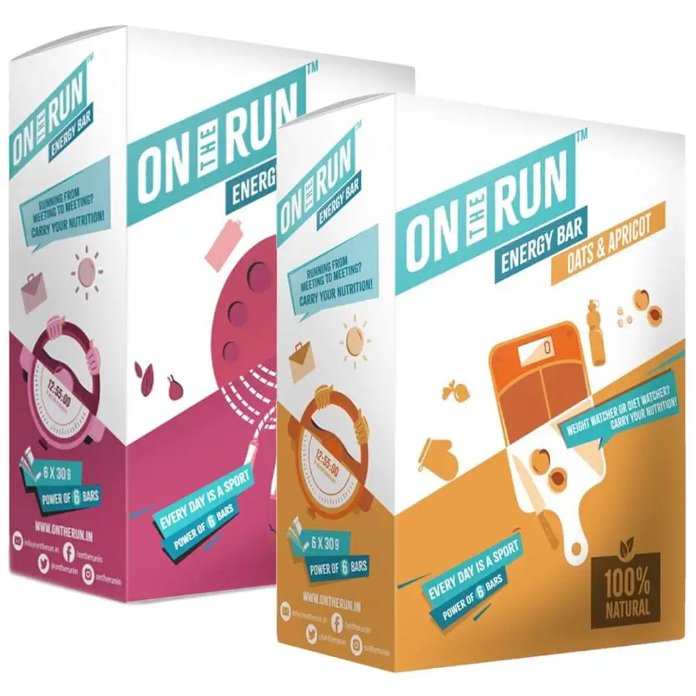 On The Run Energy Bar Combo,  6 Piece(s)/Pack  Oat & Apricot + Fig & Date