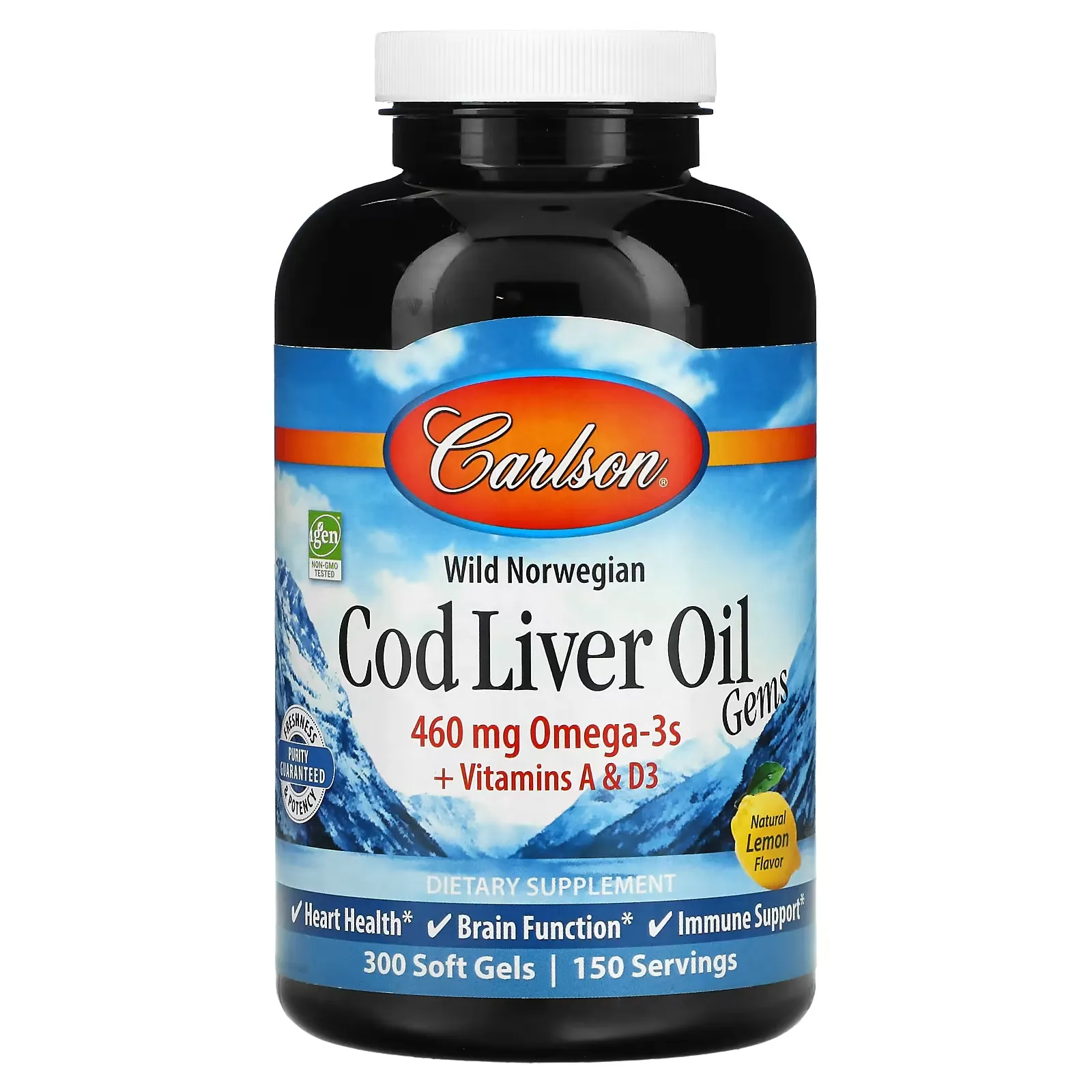 Wild Norwegian, Cod Liver Oil Gems, Natural Lemon, 230 mg, 300 Soft Gels