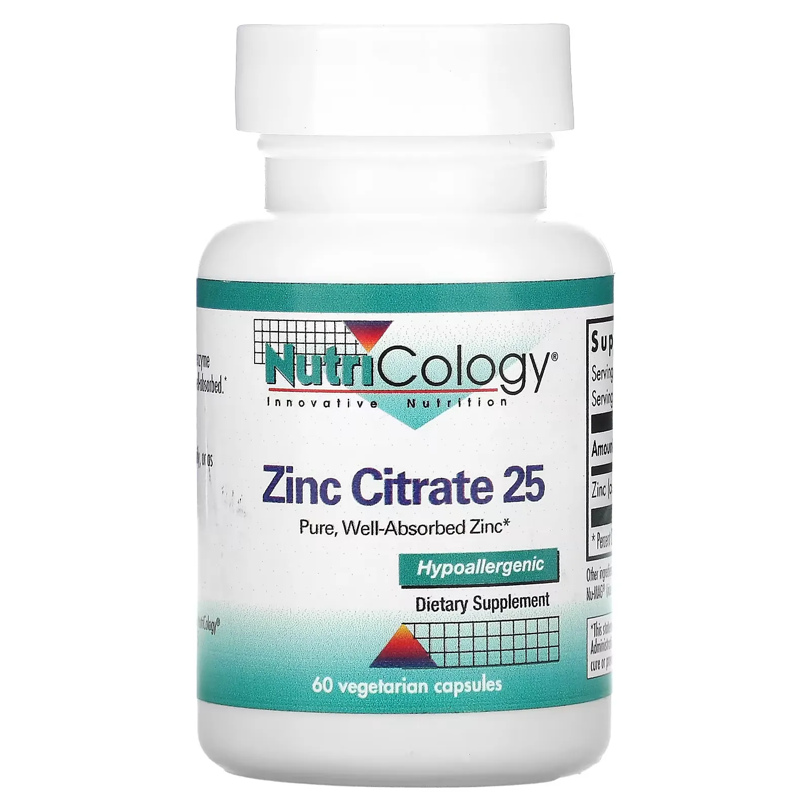 Zinc Citrate 25, 60 Vegetarian Capsules