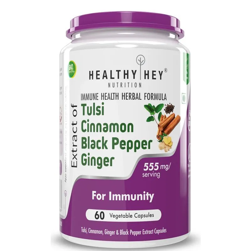 HealthyHey Nutrition Tulsi, Cinnamon, Black Pepper & Ginger Extract - Veg Capsules