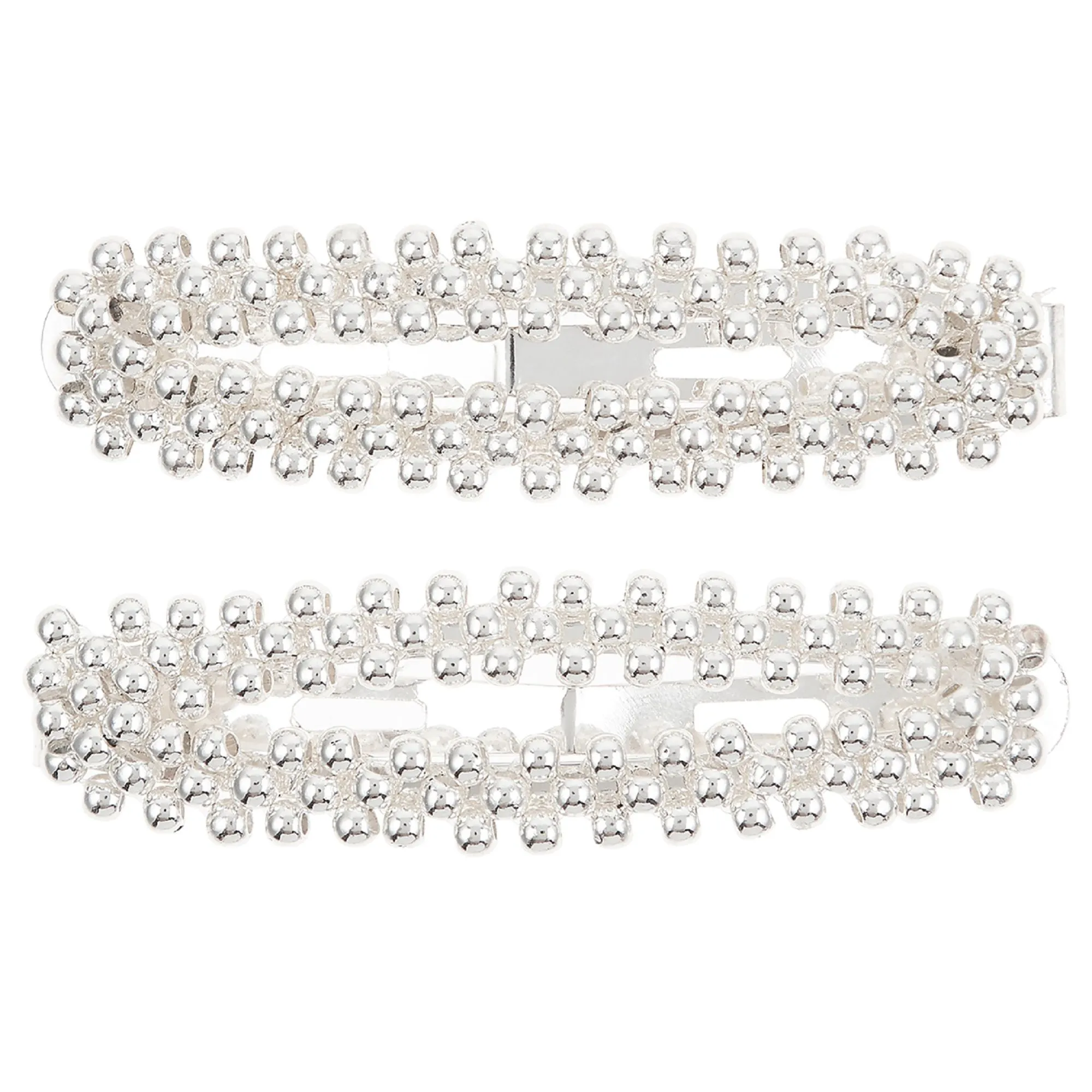 Accessorize London 2x Silver Beaded Snap Clips