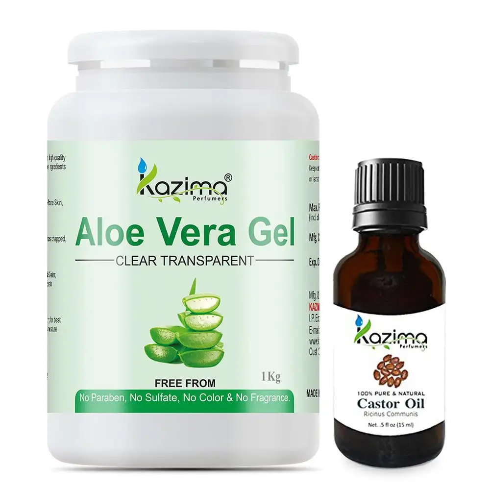 Kazima Aloe Vera Gel 1 kg & Castor Oil 15 ml Combo,  2 Piece(s)/Pack  All Skin Type